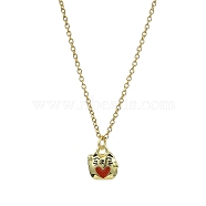 Cat Shaped Alloy Enamel Pendant Necklace, with 304 Stainless Steel Cable Chains, Golden, 17.72 inch(45cm)(NJEW-JN04613-04)