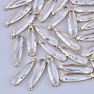 Transparent Glass Pendants, with Brass Findings, Faceted, Teardrop, Light Gold, Clear, 32x8x4mm, Hole: 1.2mm(X-GLAA-T007-15F)