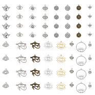 64Pcs 16 Style Tibetan Style Zinc Alloy Pendant & Pendant Rhinestone Settings, Mixed Shapes, Mixed Color, Pendant: 15~33x9~30x1.5~4mm, Hole: 1~5mm; Rhinestone Settings: 15~19.5x13~15.5x2mm, Hole: 1.2~1.5mm, 4pcs/style(FIND-CA0006-89)