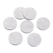 304 Stainless Steel Pendants, Textured, Flat Round, Stainless Steel Color, 25x1mm, Hole: 1.4mm(STAS-G211-25mm-03P)
