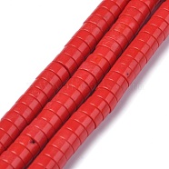 Synthetic Turquoise Bead Strands, Heishi Beads, Imitation Red Coral, Flat Round/Disc, Dyed, Red, 6x3mm, Hole: 1mm, about 119~131pcs/strand, 14.76~15.74 inch(37.5~40cm)(G-Z006-C26)