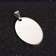 201 Stainless Steel Stamping Blank Tag  Pendants, Oval,  Stainless Steel Color, 35x25x1.5mm, Hole: 4x9mm(STAS-I032-178)