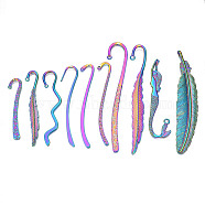 10Pcs 10 Style Rainbow Color Alloy Bookmark Findings with Hole, Alloy Hooks, Cadmium Free & Nickel Free & Lead Free, Butterfly & Leaf & Hook & Flower & Mermaid , 63~114.5x13.5~21.5x2~6.5mm, Hole: 1.2~6mm, 1pc/style(PALLOY-N163-201-NR)