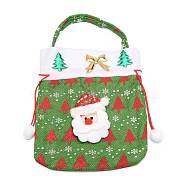 Christmas Cloth Candy Bags Decorations, Drawstring Cartoon Doll Bag, with Handle, for Christmas Party Snack Gift Ornaments, Sea Green, Santa Claus Pattern, 32.5x20x1.3cm(X-ABAG-I003-05A)