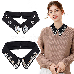 2Pcs 2 Style Cotton Detachable Blouse False Collar, Rhinestone Flower Bib Stand Collar Choker Necklace, Black, 430~455x65~100x6.5~12mm, 1pc/style(AJEW-NB0003-99)