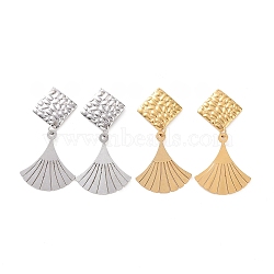 304 Stainless Steel Fan with Rhombus Dangle Stud Earrings for Women, Mixed Color, 46mm, Pin: 0.8mm(EJEW-G328-25)