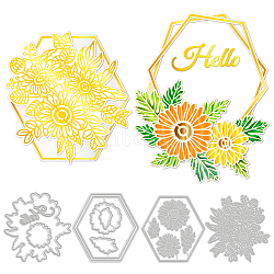 Carbon Steel Hot Foil Plate Metal Dies, for DIY Scrapbooking Embossing, Photo Ablum Craft Making Template, Stainless Steel Color, Flower, 96~101x92~97x0.8mm, 4pcs/set(DIY-WH0482-0006)