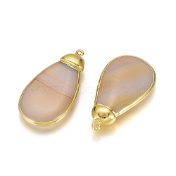 Edge Golden Plated Natural Agate Pendants, with Brass Loops, Teardrop, 45~50x23~30x5~8mm, Hole: 1.8mm(G-E562-13)