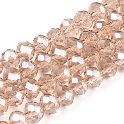 Electroplate Glass Beads Strands, Pearl Luster Plated, Faceted, Rondelle, PeachPuff, 4x3mm, Hole: 0.4mm, about 113~115pcs/strand, 41~42cm(EGLA-A034-T4mm-A29)