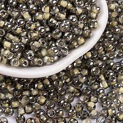 Glass Seed Beads, Inside Colours, Half Silver Plated, Round, Light Yellow, 4x3mm, Hole: 1.2mm, 6428pcs/pound(SEED-A032-06V)