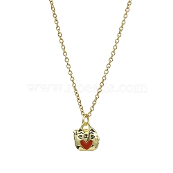 Cat Shaped Alloy Enamel Pendant Necklace, with 304 Stainless Steel Cable Chains, Golden, 17.72 inch(45cm)(NJEW-JN04613-04)