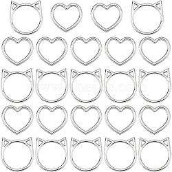 24Pcs 2 Style Alloy Linking Rings, Cat's Head & Heart, for Gothic Punk Choker, Garter Making, Platinum, 33~37x35~36x2~3.5mm, Inner Diameter: 21~30x27.5~30mm, 12pcs/style(FIND-BC0003-32)