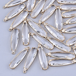 Transparent Glass Pendants, with Brass Findings, Faceted, Teardrop, Light Gold, Clear, 32x8x4mm, Hole: 1.2mm(X-GLAA-T007-15F)