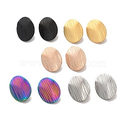 304 Stainless Steel Stud Earrings Findings, with Vertical Loop, Textured Oval, Mixed Color, 20x16mm, Hole: 2.5mm, Pin: 0.7mm(STAS-B041-07)