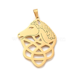 304 Stainless Steel Pendants, Laser Cut, Trinity Knot Charm, Real 18K Gold Plated, Horse, 38x28x1.5mm, Hole: 5x3mm(STAS-S150-01G-A)