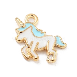 Light Gold Plated Alloy Enamel Pendants, Cadmium Free & Lead Free, Unicorn Charm, Light Blue, 16x12x2mm, Hole: 1.6mm(ENAM-M219-08KCG-04)