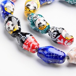 Russian Doll Printed Handmade Porcelain Beads, Mixed Color, 22x13mm, Hole: 3mm(PORC-I003-M)