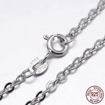 Rhodium Plated 925 Sterling Silver Cable Chains Necklaces, with Spring Ring Clasps, Platinum, 22 inch, 1.3mm