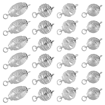 32 Sets 4 Styles Rack Plating Brass Box Clasps, Textured, Mixed Shapes, Platinum, 13.5~19.5x8mm, 8 sets/style