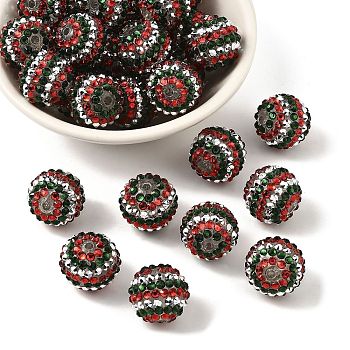 Christmas Theme Resin Rhinestone Round Beads, with Acrylic Beads Inside, Green, 20mm, Hole: 2~2.5mm