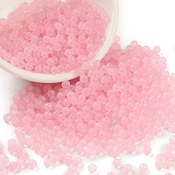 Luminous Transparent Glass Seed Round Beads, No Hole/Undrilled, Grade A, Pink, 3~3.5mm, about 7500pcs/bag