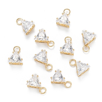 Brass Clear Cubic Zirconia Charms, Long-Lasting Plated, Triangle, Real 18k Gold Plated, 9x6.5x4.5mm, Hole: 2mm