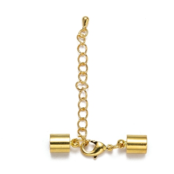 Brass Chain Extender, with Cord Ends and Lobster Claw Clasps, Nickle Free, Golden, 38mm, Cord End: 11x7mm, Hole: 6mm, Chain Extender: 50mm