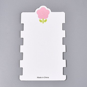 Cardboard Paper Jewelry Display Cards for Hair Ties Storage, Rectangle with Flower, Pink, 14.2x8.2x0.04cm, Hole: 8mm