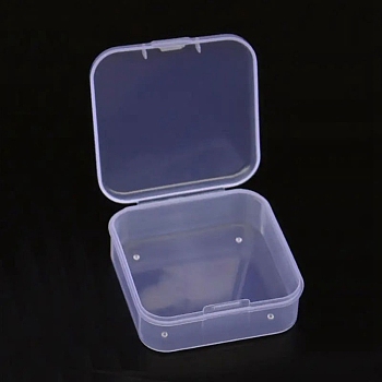 Square Plastic Bead Containers with Hinged Lid, White, 5.5x5.5x2cm