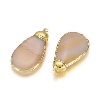 Edge Golden Plated Natural Agate Pendants, with Brass Loops, Teardrop, 45~50x23~30x5~8mm, Hole: 1.8mm