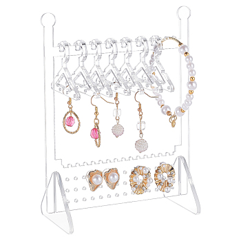 Transparent Acrylic Earrings Display Hanger, Clothes Hangers Shaped Earring Studs Organizer Holder, with 10Pcs Mini Hangers, Clear, Finish Product: 6x12x15.5cm, about 13pcs/set