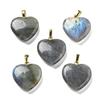 Natural Labradorite Pendants, with Brass Findings, Heart, 22~23x20x5mm, Hole: 6.5x3.5mm