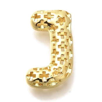 Brass Pendants, Hollow Letter Charms, Rack Plating, Long-Lasting Plated, Cadmium Free & Lead Free, Letter J, 23x13x6.5mm, Hole: 5x2.7mm