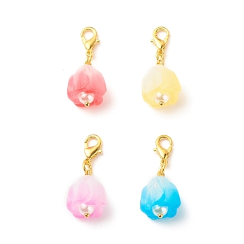 Acrylic Flower Pendant Decorations, Lobster Clasp Charms, Clip-on Charms, with Plastic Imitation Pearl Stamen, for Keychain, Purse, Backpack Ornament, Mixed Color, 33~33.5mm