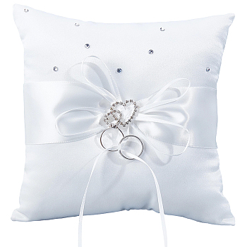 Square Polyester with Tribute Silk Wedding Finger Ring Display Pillow, White, 190x188x70mm