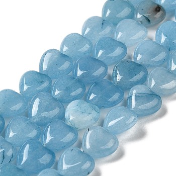 Natural Aquamarine Beads Strands, Heart, Dyed, 10x10.5~11x5mm, Hole: 1.2mm, about 40pcs/strand, 15.35''(39cm)