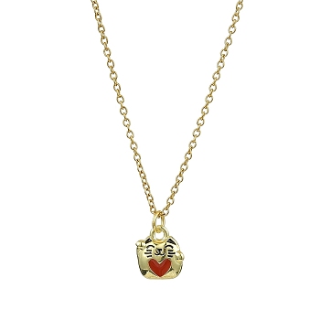 Cat Shaped Alloy Enamel Pendant Necklace, with 304 Stainless Steel Cable Chains, Golden, 17.72 inch(45cm)