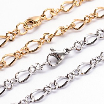 Fashionable 304 Stainless Steel Chain Necklaces, with Lobster Clasps, Mixed Color, 19.7 inch(50cm)