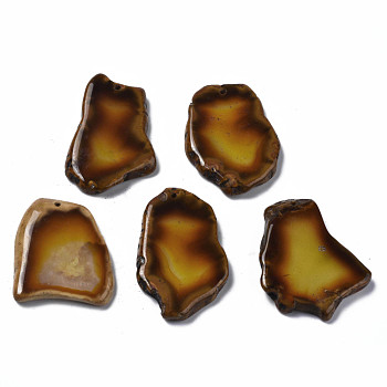 Natural Yellow Agate Pendants, Nuggets, 36~49.5x22.5~32.5x5.5mm, Hole: 1.6mm