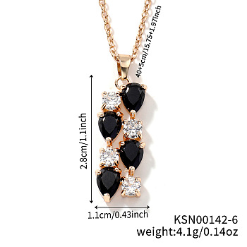 Brass Cubic Zirconia Long Tassel Pendant Necklaces for Fashionable Statement Style, Golden, Black, 15.75 inch(40cm)