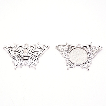 Alloy Pendant Cabochons Settings, Butterfly, Cadmium Free & Lead Free, Antique Silver, 33x49x3mm, Hole: 2.5mm