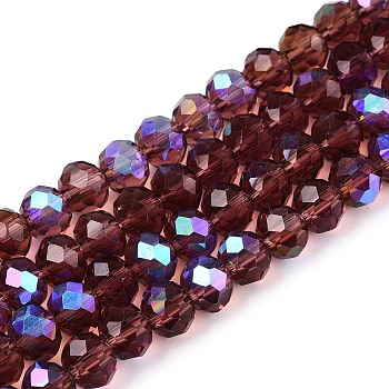 Electroplate Glass Beads Strands, Half Rainbow Plated, Faceted, Rondelle, Purple, 6x5mm, Hole: 1mm, about 84~85pcs/strand, 41.5~42cm