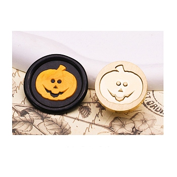 Halloween Series Wax Seal Brass Stamp Heads, for Wax Seal Stamp, Golden, Pumpkin, 25x14mm, Inner Diameter: 7mm