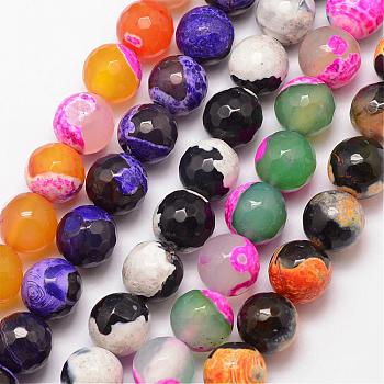 Natural Fire Crackle Agate Bead Strands, Round, Grade A, Faceted, Dyed & Heated, Mixed Color, 10mm, Hole: 1mm, about 37pcs/strand, 15 inch