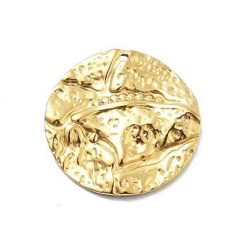 304 Stainless Steel Pendants, Real 18K Gold Plated, Textured, Flat Round, 28x2.5mm, Hole: 1.4mm