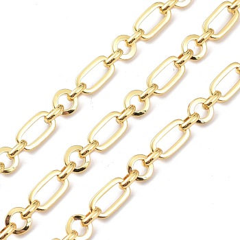Brass Figaro Chain, with Spool, Unwelded, Real 18K Gold Plated, 12x7x1.5mm, 6.5x5x2mm and 7x1.5mm