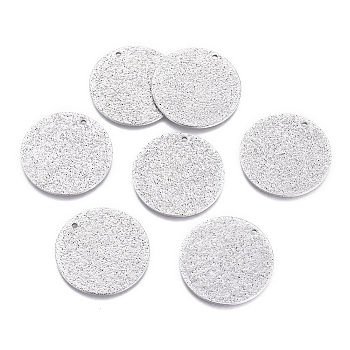 304 Stainless Steel Pendants, Textured, Flat Round, Stainless Steel Color, 25x1mm, Hole: 1.4mm