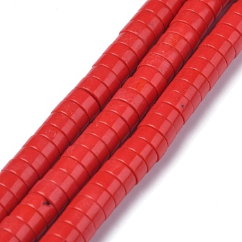 Synthetic Turquoise Bead Strands, Heishi Beads, Imitation Red Coral, Flat Round/Disc, Dyed, Red, 6x3mm, Hole: 1mm, about 119~131pcs/strand, 14.76~15.74 inch(37.5~40cm)