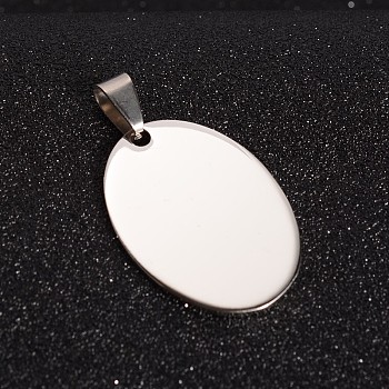 201 Stainless Steel Stamping Blank Tag  Pendants, Oval,  Stainless Steel Color, 35x25x1.5mm, Hole: 4x9mm