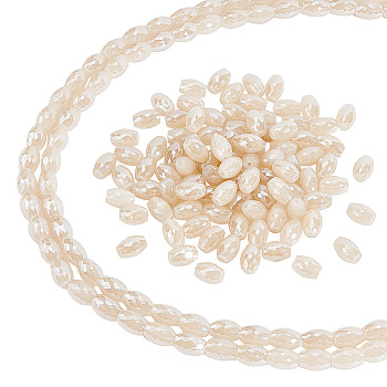 2 Strands Electroplate Glass Beads Strands, Rainbow Plated, Faceted, Oval, Antique White, 11~12x8mm, Hole: 1mm, about 60pcs/strand, 27.56 inch
